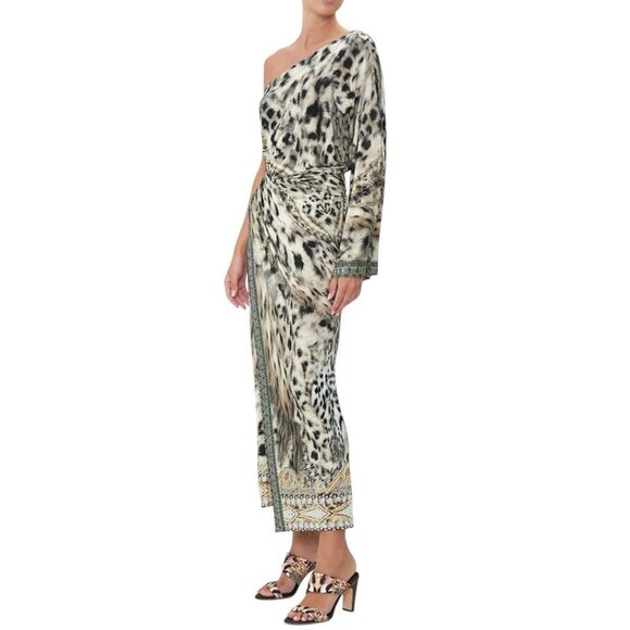 Camilla Leopard Print One-Shoulder Jersey Dress Embellished Snow Whispers Large - Picture 3 of 16